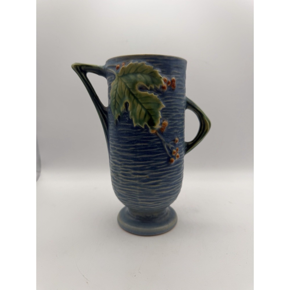 Roseville Pottery Bushberry Blue Handled Vase